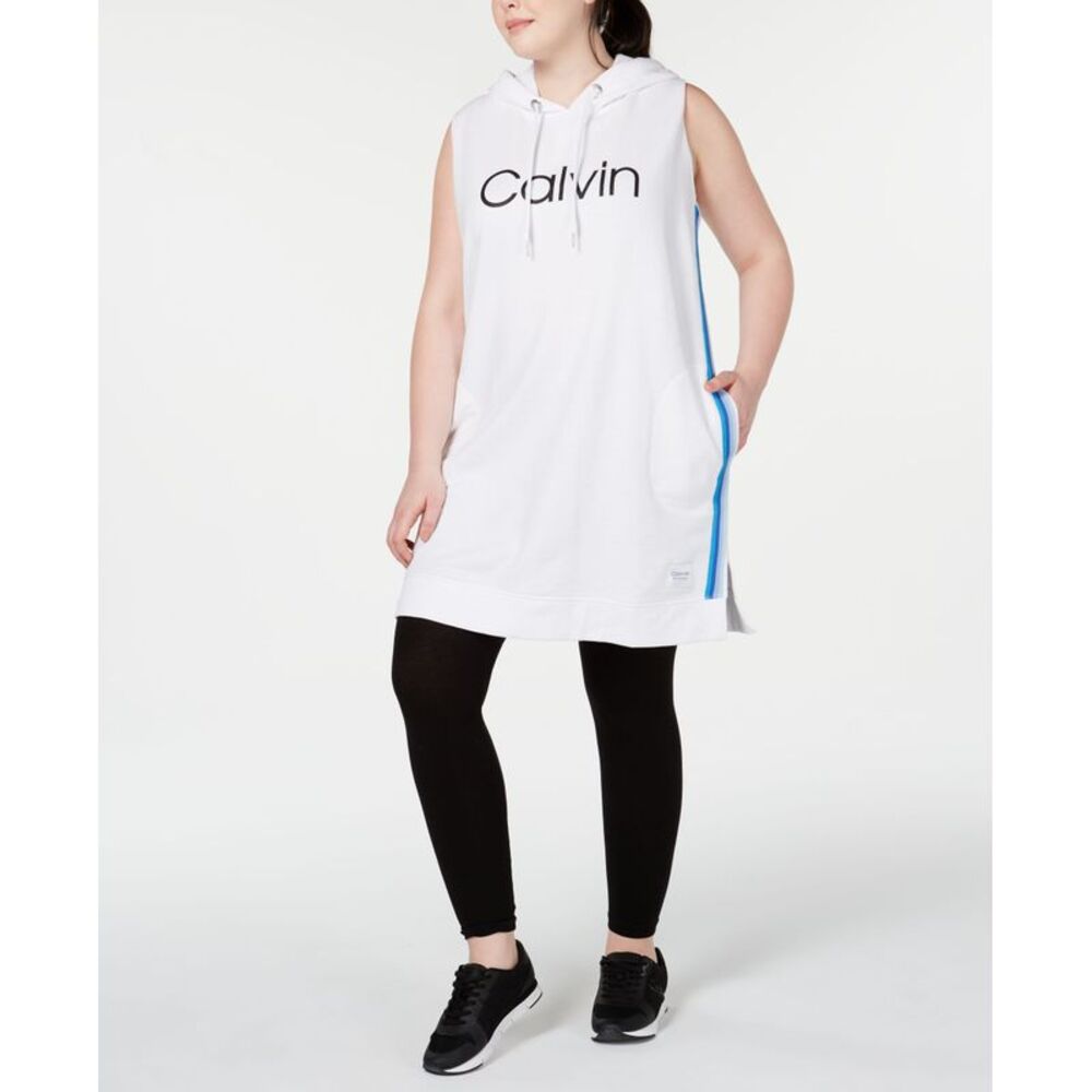 Calvin Klein Performance Plus Size Ombre Stripe Sleeveless Hoodie Dress